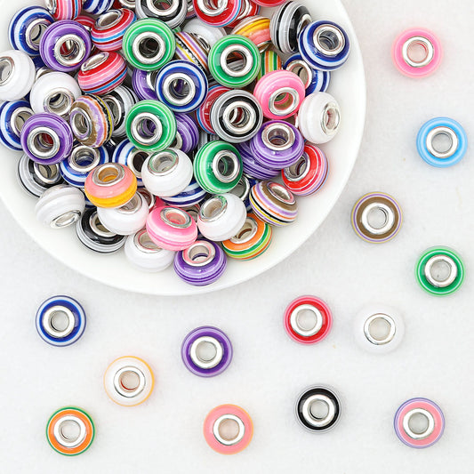Striped Round Acrylic Spacer Beads 14mm Large Hole 50pcs