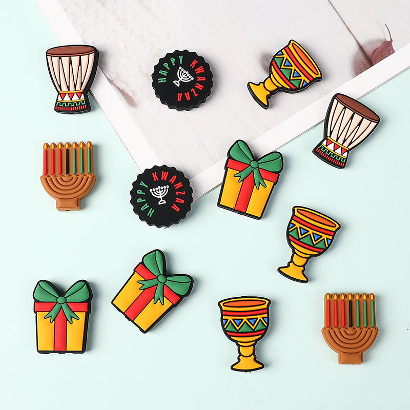 Silicone Focal Beads Kwanza Festival Candles Drums Gift Symbols 20pcs 6