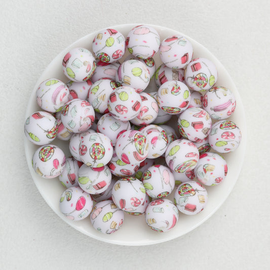 15mm Printed Cartoon Pattern Silicone Round Beads 50pcs 2