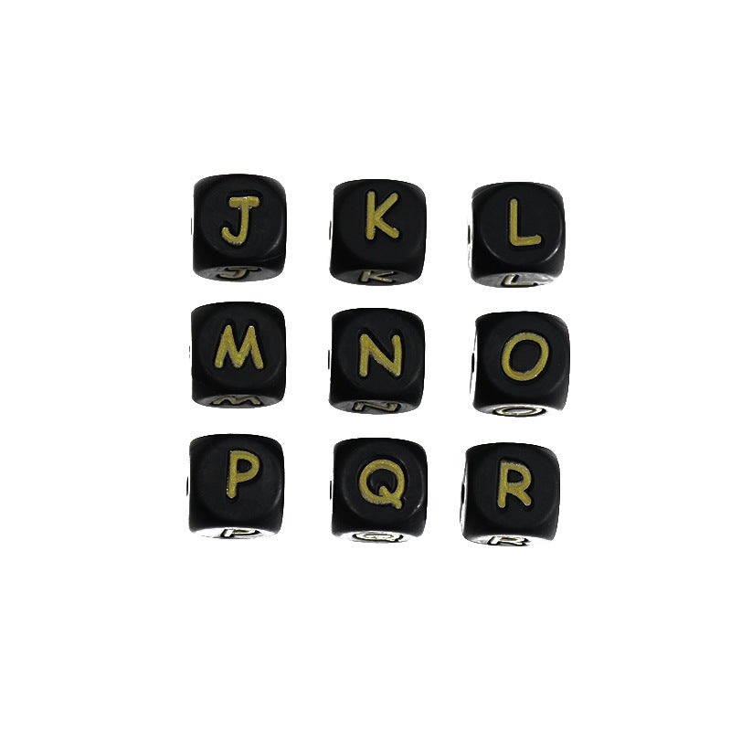 12mm Silicone Letter Beads Black with Golden Letters 20pcs