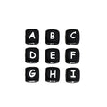12mm Silicone Letter Beads Cube Black White Bold Contrast 20pcs