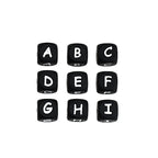 12mm Silicone Letter Beads Cube Black White Bold Contrast 20pcs