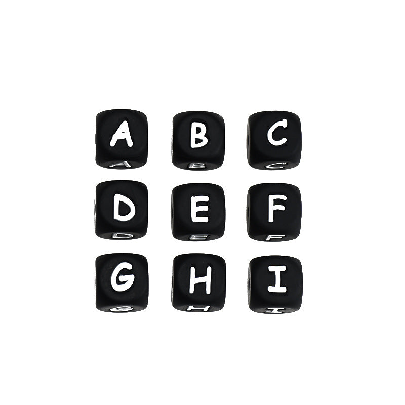 12mm Silicone Letter Beads Cube Black White Bold Contrast 20pcs