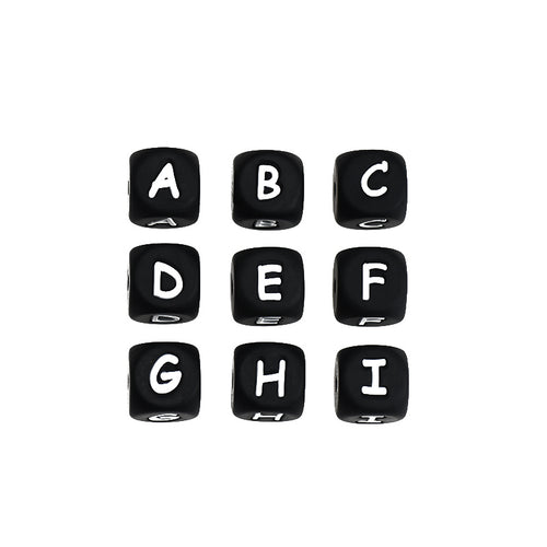 12mm Silicone Letter Beads Cube Black White Bold Contrast 20pcs