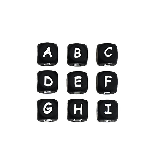12mm Silicone Letter Beads Cube Black White Bold Contrast 20pcs