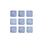 12mm Silicone Letter Beads Blue with White Letters 20pcs