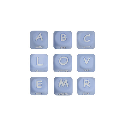 12mm Silicone Letter Beads Blue with White Letters 20pcs