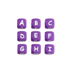 12mm Silicone Letter Beads Purple Cube with White Fonts 20pcs