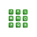 12mm Silicone Letter Beads Green with White Letters 20pcs