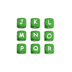 12mm Silicone Letter Beads Green with White Letters 20pcs