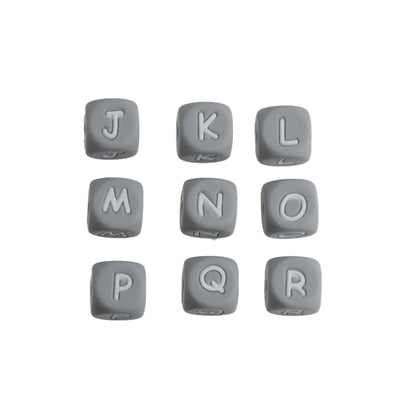 12mm Cube Silicone Letter Beads Grey White Letters 20pcs