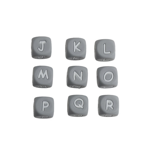 12mm Cube Silicone Letter Beads Grey White Letters 20pcs