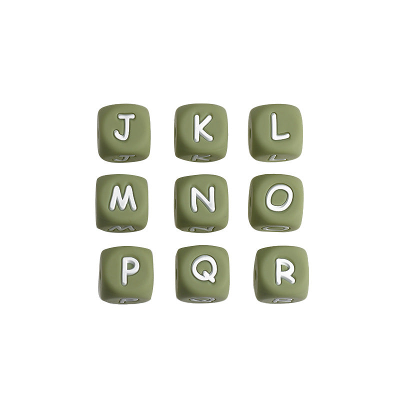 12mm Silicone Letter Beads Jasmine Green White Letters 20pcs