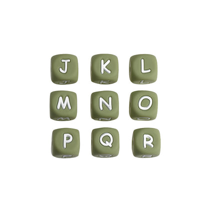 12mm Silicone Letter Beads Jasmine Green White Letters 20pcs