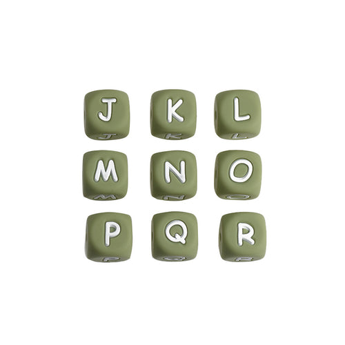 12mm Silicone Letter Beads Jasmine Green White Letters 20pcs