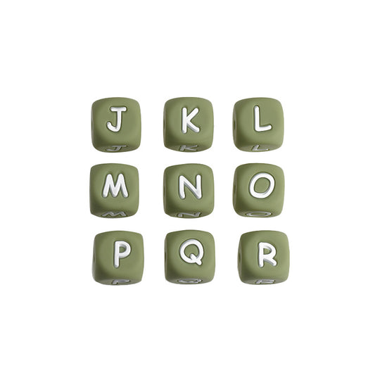 12mm Silicone Letter Beads Jasmine Green White Letters 20pcs