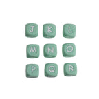 12mm Silicone Letter Beads Mint Green with White Letters 20pcs