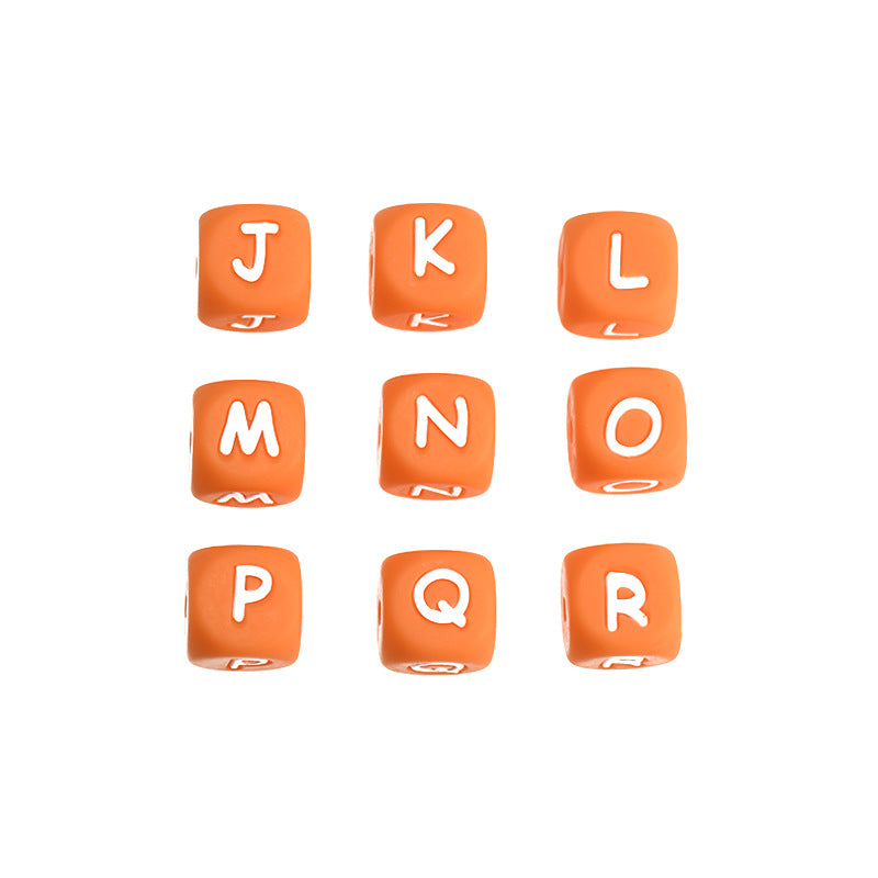 12mm Silicone Letter Beads Orange with White Letters 20pcs