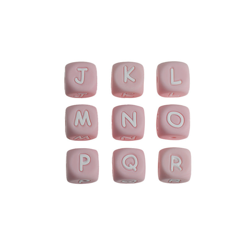 12mm Silicone Letter Beads Pink Matte Finish 20pcs
