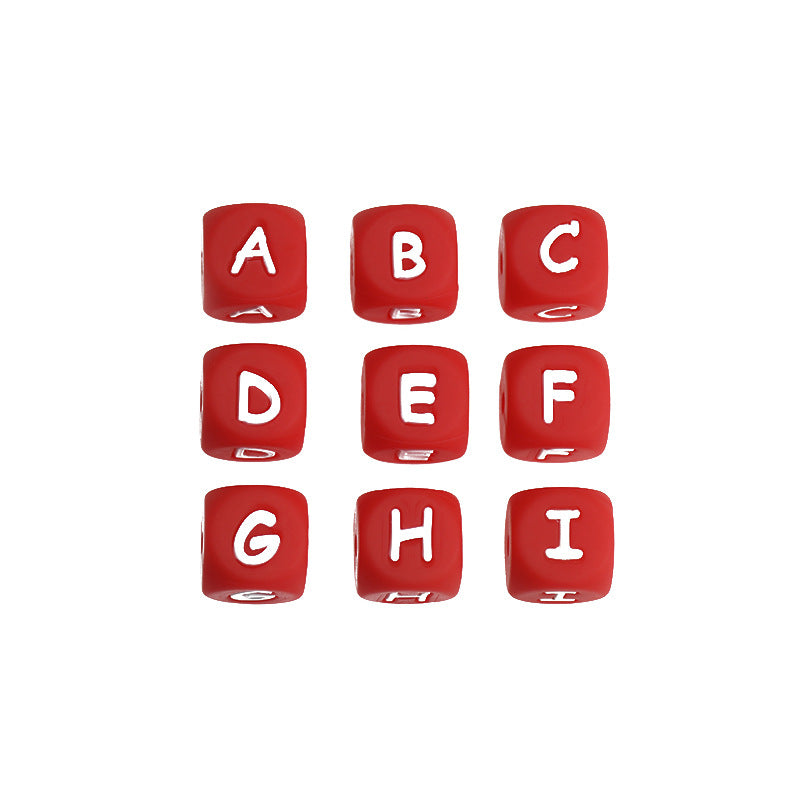 12mm Silicone Letter Beads Red with White Letters 20pcs