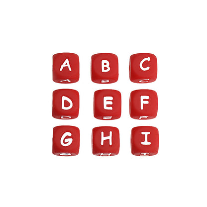 12mm Silicone Letter Beads Red with White Letters 20pcs