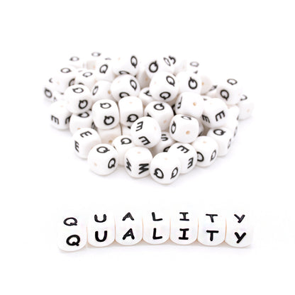 12mm Silicone Letter Beads White Black Lettering 20pcs