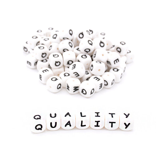 12mm Silicone Letter Beads White Black Lettering 20pcs