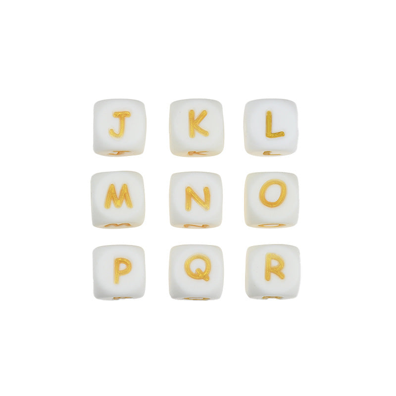 12mm Silicone Letter Beads White with Gold Letters 20pcs