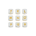 12mm Silicone Letter Beads White with Gold Letters 20pcs