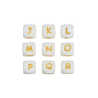 12mm Silicone Letter Beads White with Gold Letters 20pcs