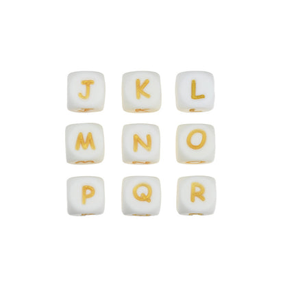 12mm Silicone Letter Beads White with Gold Letters 20pcs