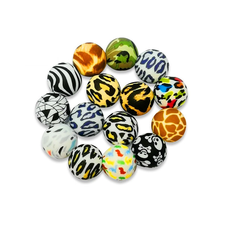 12mm Printed Silicone Beads Animal Print Designs 50pcs