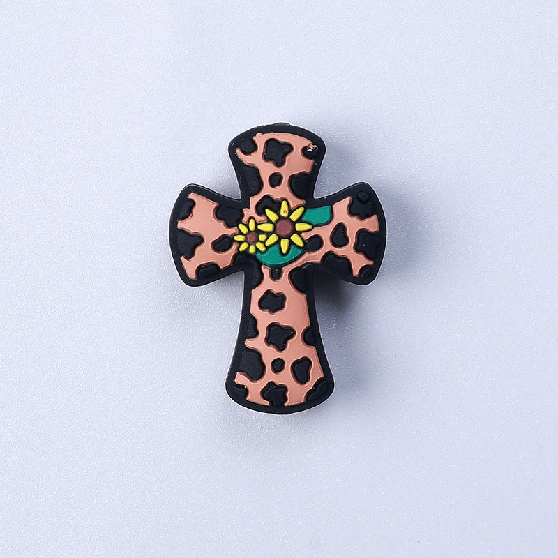 20pcs Sunflower Cross Silicone Focal Beads Brown