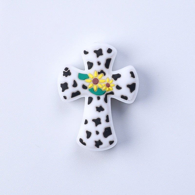 20pcs Sunflower Cross Silicone Focal Beads White