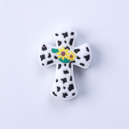 20pcs Sunflower Cross Silicone Focal Beads White