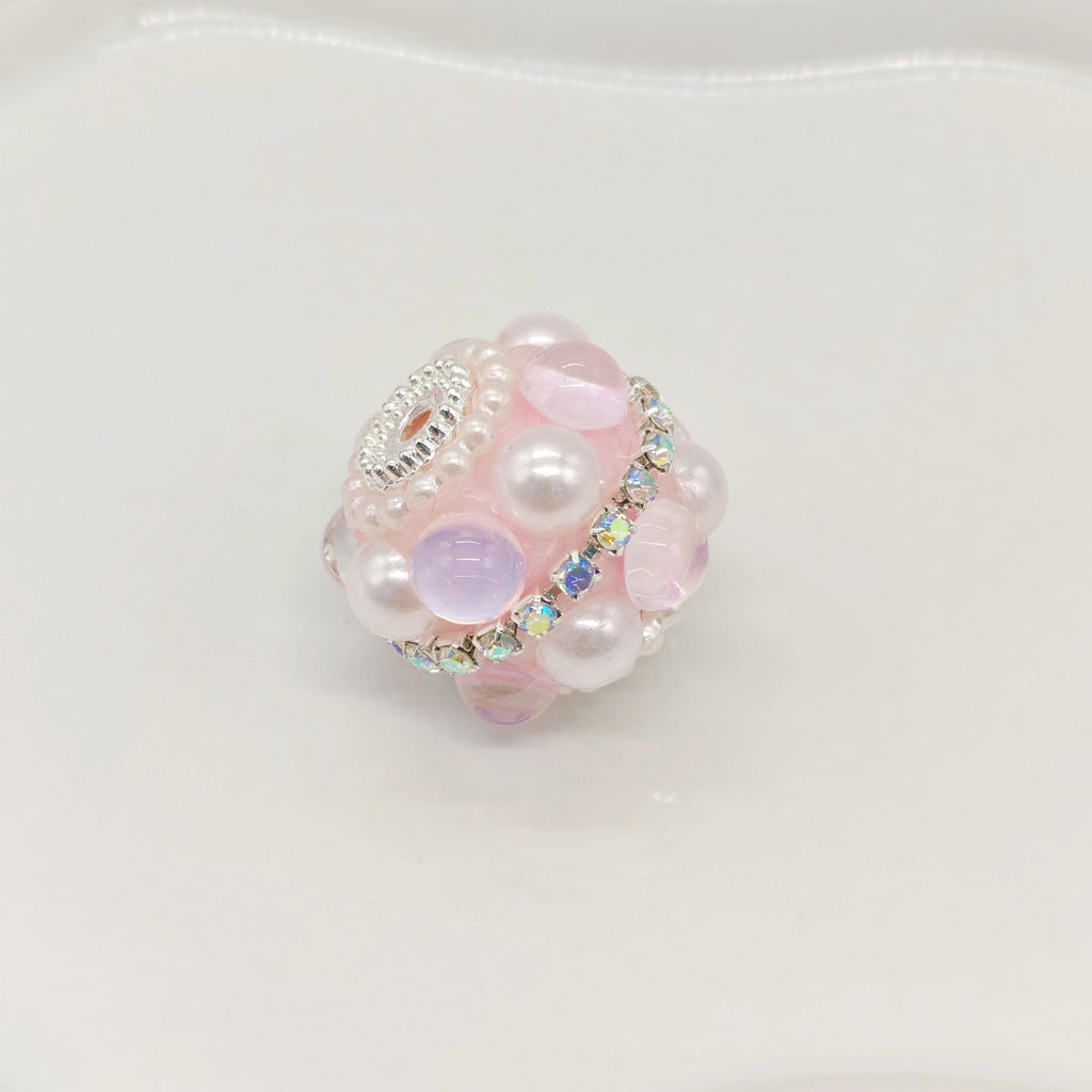 Rhinestone Bubblegum Beads 18mm Pearl Encrusted Round 4pcs 7