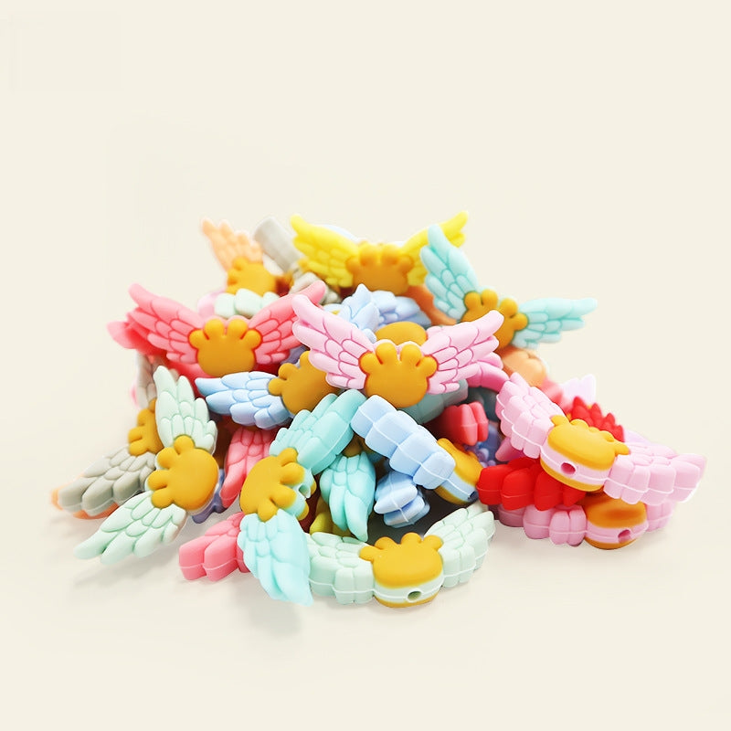 Silicone Focal Beads Winged Bear Pastel Colors Golden Bear Motif 1 Piece 4