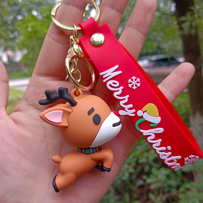 Silicone Christmas Keychain Cartoon Santa Snowman Tree Deer Charm 9
