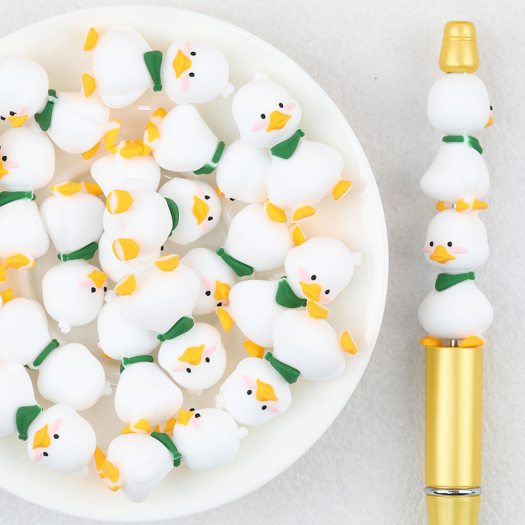 3D Green Scarf Little White Duck Silicone Focal Beads 20Pcs 