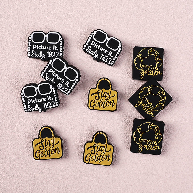 Silicone Focal Beads The Golden Girl Retro Black and Gold Designs 20pcs