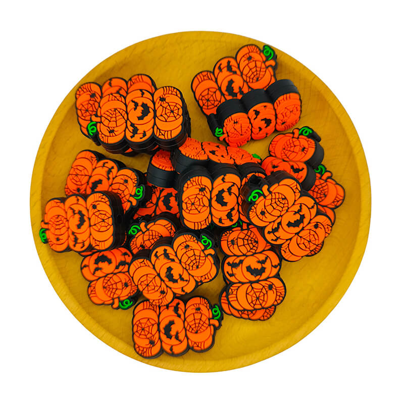 Silicone Focal Beads Halloween Bat Spider Web Stacked Pumpkins 2