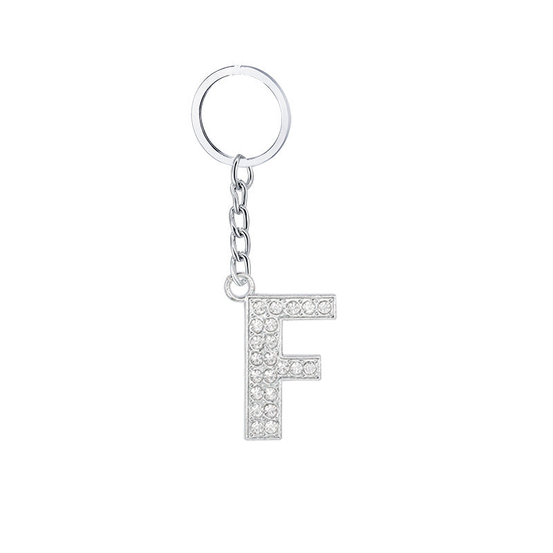 Diamond Inlaid Alphabet Keychain Silver Tone Zinc Alloy 10.5cm 10