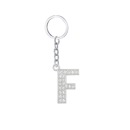 Diamond Inlaid Alphabet Keychain Silver Tone Zinc Alloy 10.5cm 10