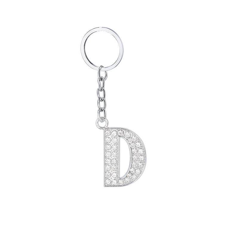 Diamond Inlaid Alphabet Keychain Silver Tone Zinc Alloy 10.5cm 8