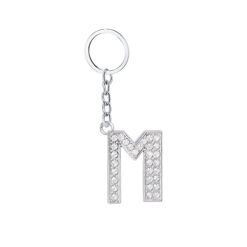 Diamond Inlaid Alphabet Keychain Silver Tone Zinc Alloy 10.5cm 17