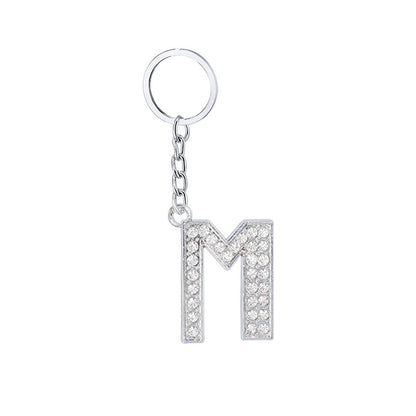 Diamond Inlaid Alphabet Keychain Silver Tone Zinc Alloy 10.5cm 17