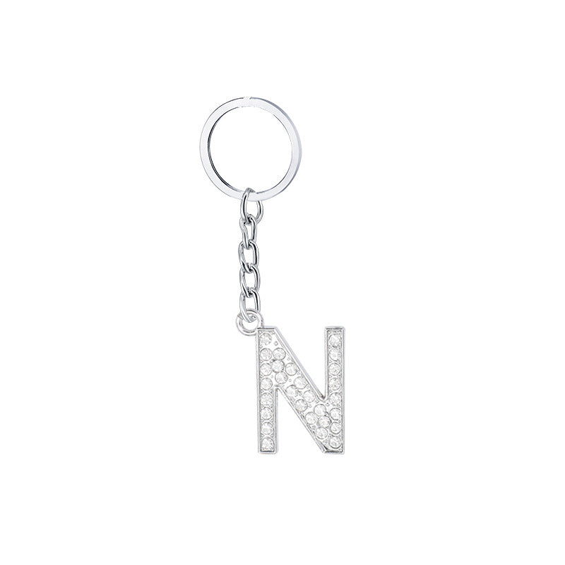 Diamond Inlaid Alphabet Keychain Silver Tone Zinc Alloy 10.5cm 18