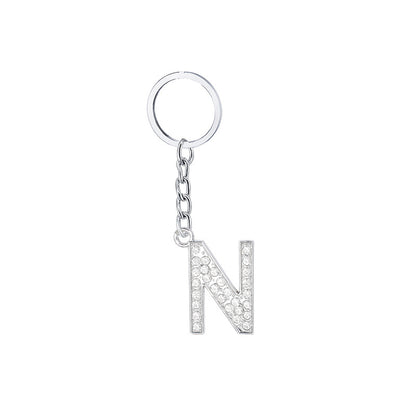 Diamond Inlaid Alphabet Keychain Silver Tone Zinc Alloy 10.5cm 18