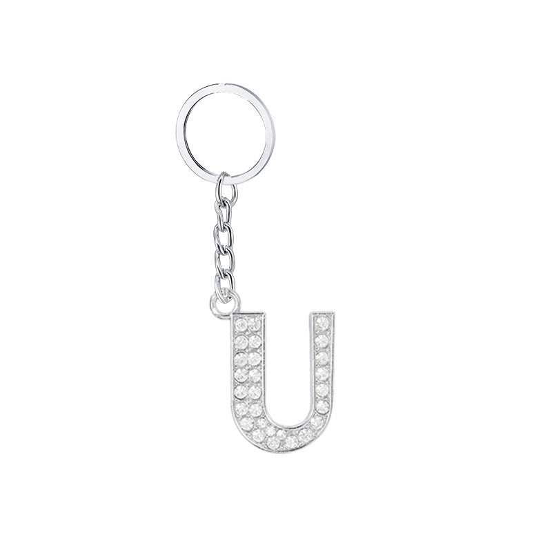 Diamond Inlaid Alphabet Keychain Silver Tone Zinc Alloy 10.5cm 25