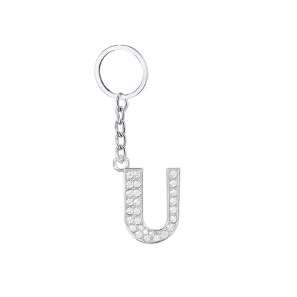 Diamond Inlaid Alphabet Keychain Silver Tone Zinc Alloy 10.5cm 25